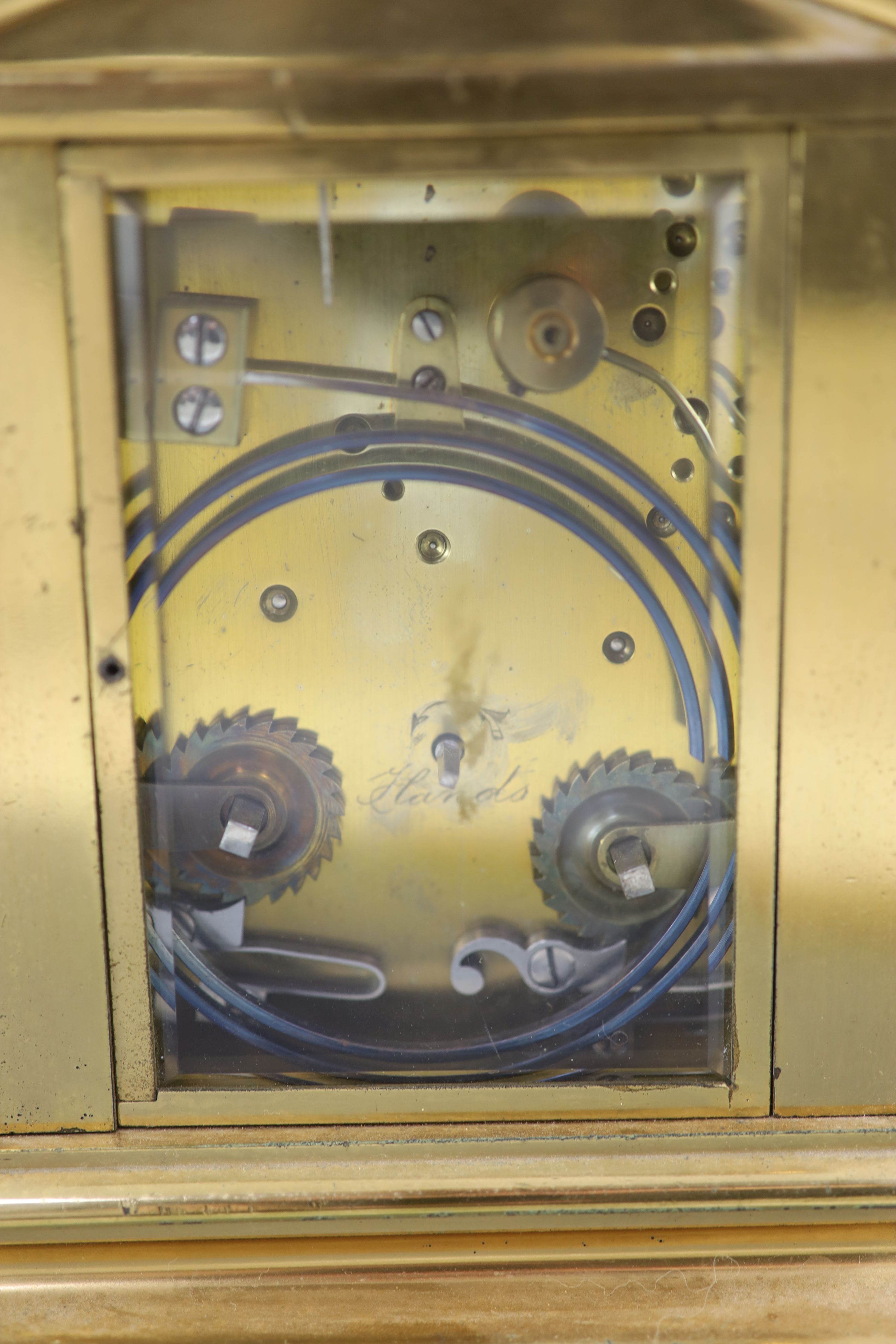 A large hour repeating architectural cased carriage clock, late 19th century 25cm high